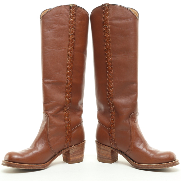 Frye Vintage Campus Braided Knee-High Leather Heeled Boots Women 6.5 Brown EUC - Picture 10 of 15